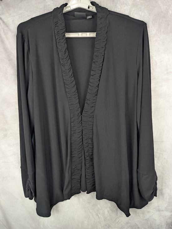 Tribal Tops - Travel by Tribal Black Ruffled Open Front Cardigan Jacket XXL
